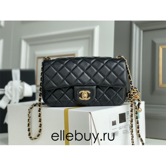 Chanel 22S Classic Flap bag Woven Gold Ball Black Gold Hardware Mini 20 Lambskin Hass Factory leather 13x20x7cm