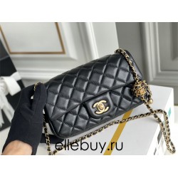 Chanel 22S Classic Flap bag Woven Gold Ball Black Gold Hardware Mini 20 Lambskin Hass Factory leather 13x20x7cm