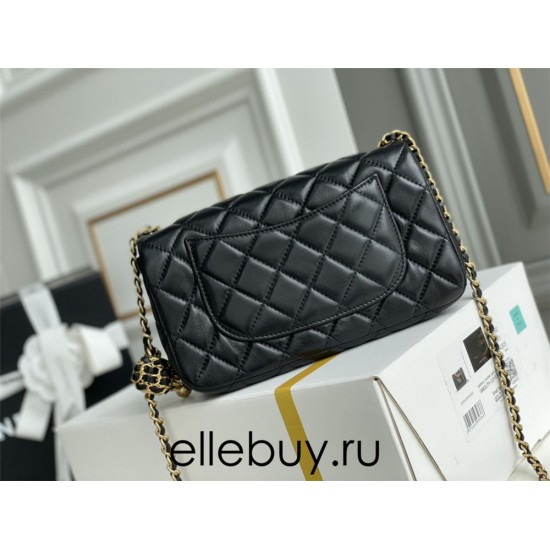 Chanel 22S Classic Flap bag Woven Gold Ball Black Gold Hardware Mini 20 Lambskin Hass Factory leather 13x20x7cm