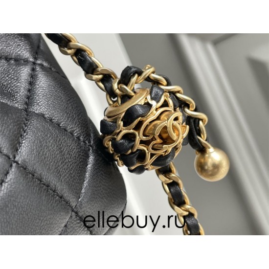 Chanel 22S Classic Flap bag Woven Gold Ball Black Gold Hardware Mini 20 Lambskin Hass Factory leather 13x20x7cm