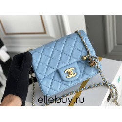 Chanel 22S Classic Flap bag Woven Gold Ball Blue Gold Hardware Mini 17 Lambskin Hass Factory leather 13x17x7cm