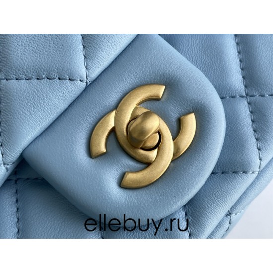 Chanel 22S Classic Flap bag Woven Gold Ball Blue Gold Hardware Mini 17 Lambskin Hass Factory leather 13x17x7cm