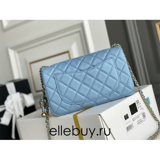 Chanel 22S Classic Flap bag Woven Gold Ball Blue Gold Hardware Mini 20 Lambskin Hass Factory leather 13x20x7cm