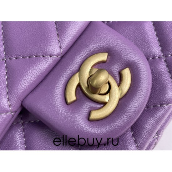 Chanel 22S Classic Flap bag Woven Gold Ball Purple Gold Hardware Mini 17 Lambskin Hass Factory leather 13x17x7cm