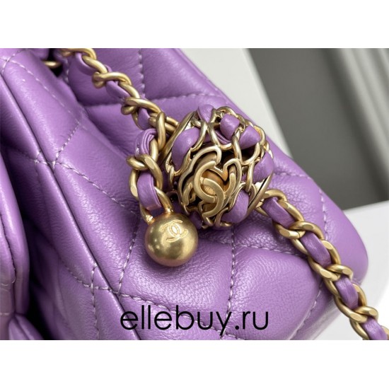 Chanel 22S Classic Flap bag Woven Gold Ball Purple Gold Hardware Mini 17 Lambskin Hass Factory leather 13x17x7cm