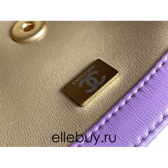 Chanel 22S Classic Flap bag Woven Gold Ball Purple Gold Hardware Mini 17 Lambskin Hass Factory leather 13x17x7cm