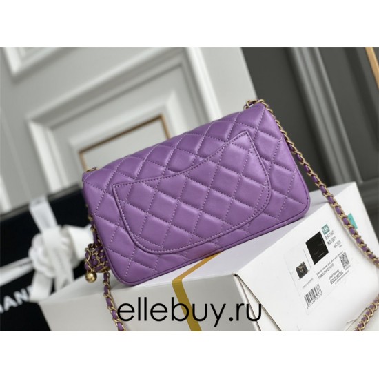 Chanel 22S Classic Flap bag Woven Gold Ball Purple Gold Hardware Mini 20 Lambskin Hass Factory leather 13x20x7cm