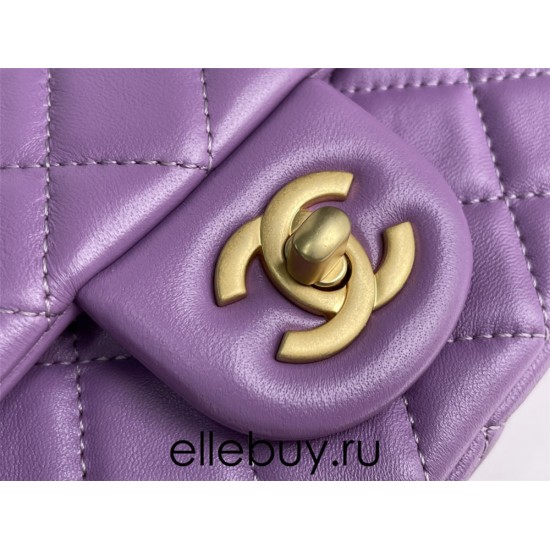 Chanel 22S Classic Flap bag Woven Gold Ball Purple Gold Hardware Mini 20 Lambskin Hass Factory leather 13x20x7cm