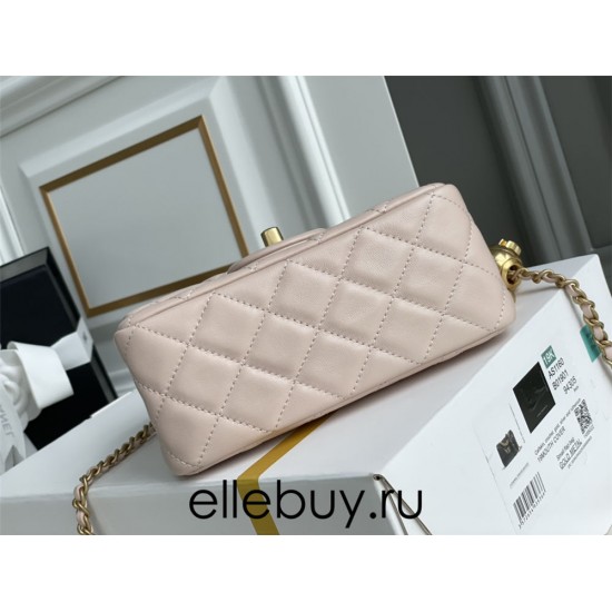 Chanel 22C Classic Flap bag Mini 18 Gold Ball Pink Gold Hardware Lambskin Hass Factory leather 13x18x7cm