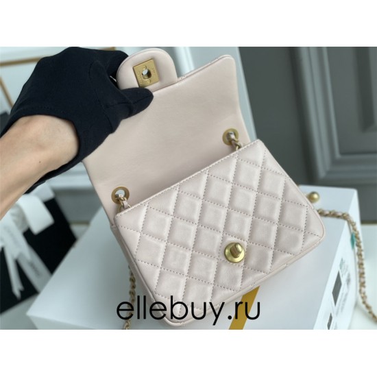 Chanel 22C Classic Flap bag Mini 18 Gold Ball Pink Gold Hardware Lambskin Hass Factory leather 13x18x7cm