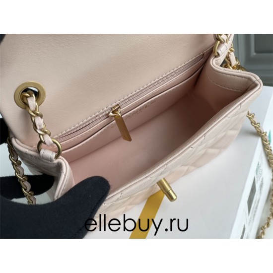 Chanel 22C Classic Flap bag Mini 18 Gold Ball Pink Gold Hardware Lambskin Hass Factory leather 13x18x7cm