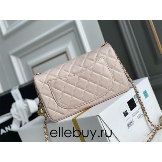 Chanel 22C Classic Flap bag Mini 20 Gold Ball Pink Gold Hardware Lambskin Hass Factory leather 13x20x7cm