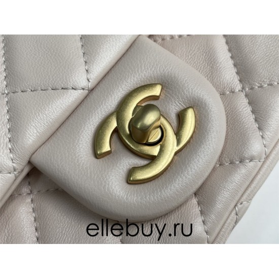 Chanel 22C Classic Flap bag Mini 20 Gold Ball Pink Gold Hardware Lambskin Hass Factory leather 13x20x7cm