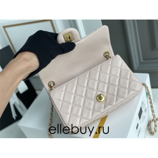 Chanel 22C Classic Flap bag Mini 20 Gold Ball Pink Gold Hardware Lambskin Hass Factory leather 13x20x7cm