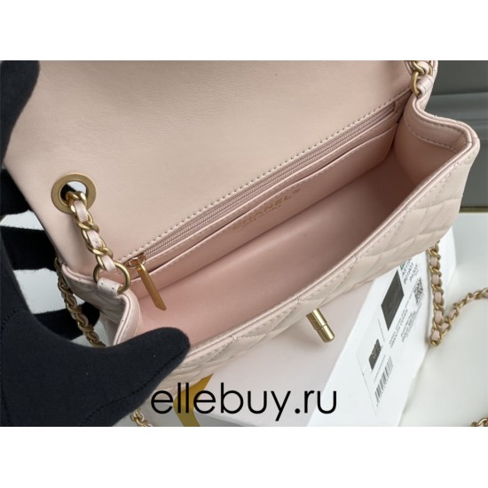 Chanel 22C Classic Flap bag Mini 20 Gold Ball Pink Gold Hardware Lambskin Hass Factory leather 13x20x7cm