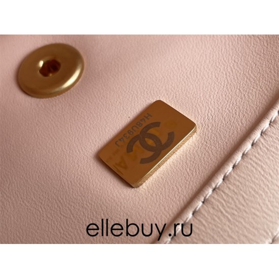 Chanel 22C Classic Flap bag Mini 20 Gold Ball Pink Gold Hardware Lambskin Hass Factory leather 13x20x7cm