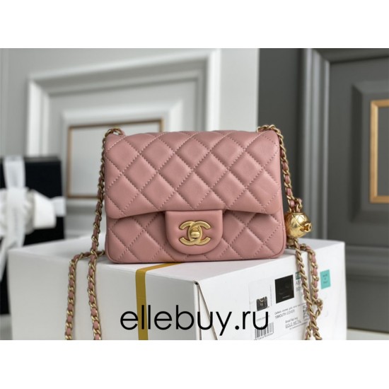 Chanel 22C Classic Flap bag Mini 18 Gold Ball Deep Pink Gold Hardware Lambskin Hass Factory leather 13x18x7cm