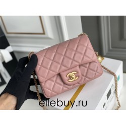 Chanel 22C Classic Flap bag Mini 18 Gold Ball Deep Pink Gold Hardware Lambskin Hass Factory leather 13x18x7cm