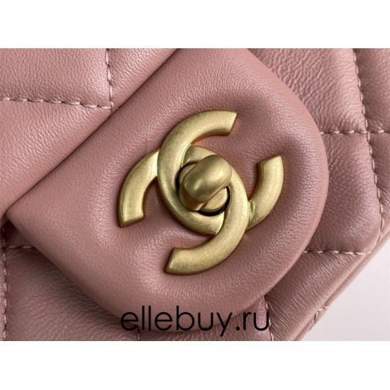 Chanel 22C Classic Flap bag Mini 18 Gold Ball Deep Pink Gold Hardware Lambskin Hass Factory leather 13x18x7cm