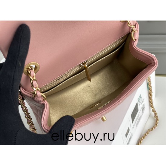 Chanel 22C Classic Flap bag Mini 18 Gold Ball Deep Pink Gold Hardware Lambskin Hass Factory leather 13x18x7cm