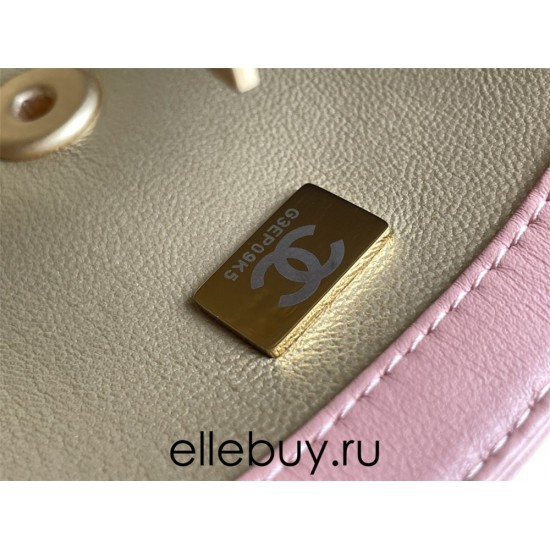 Chanel 22C Classic Flap bag Mini 18 Gold Ball Deep Pink Gold Hardware Lambskin Hass Factory leather 13x18x7cm