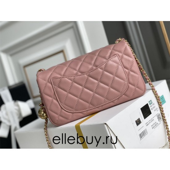 Chanel 22C Classic Flap bag Mini 20 Gold Ball Deep Pink Gold Hardware Lambskin Hass Factory leather 13x20x7cm