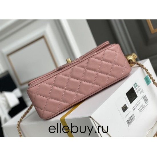 Chanel 22C Classic Flap bag Mini 20 Gold Ball Deep Pink Gold Hardware Lambskin Hass Factory leather 13x20x7cm