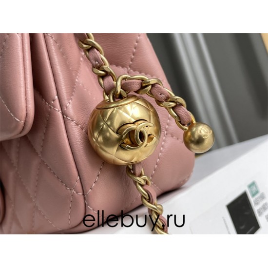 Chanel 22C Classic Flap bag Mini 20 Gold Ball Deep Pink Gold Hardware Lambskin Hass Factory leather 13x20x7cm