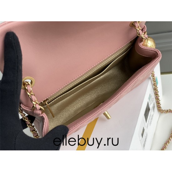 Chanel 22C Classic Flap bag Mini 20 Gold Ball Deep Pink Gold Hardware Lambskin Hass Factory leather 13x20x7cm