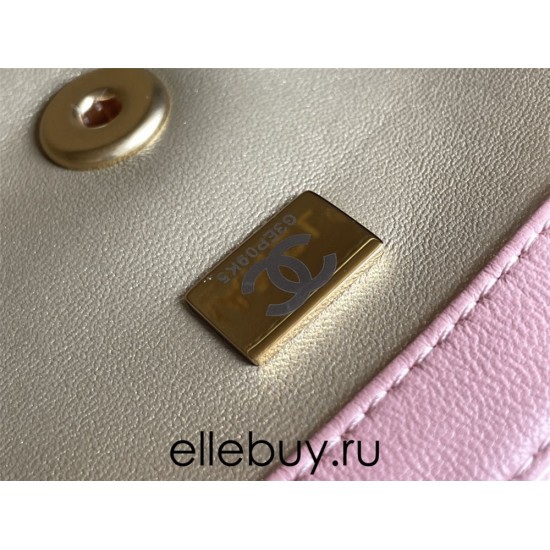 Chanel 22C Classic Flap bag Mini 20 Gold Ball Deep Pink Gold Hardware Lambskin Hass Factory leather 13x20x7cm