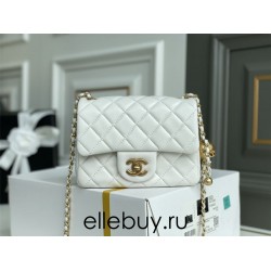 Chanel 22C Classic Flap bag Mini 18 Gold Ball White Gold Hardware Lambskin Hass Factory leather 13x18x7cm