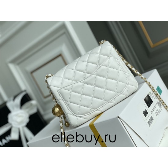 Chanel 22C Classic Flap bag Mini 18 Gold Ball White Gold Hardware Lambskin Hass Factory leather 13x18x7cm