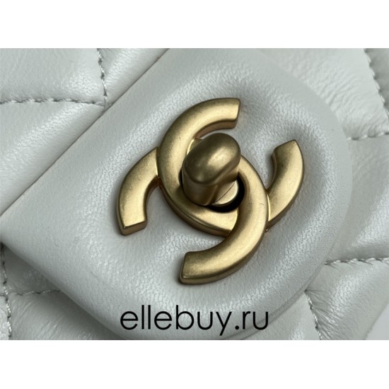 Chanel 22C Classic Flap bag Mini 18 Gold Ball White Gold Hardware Lambskin Hass Factory leather 13x18x7cm