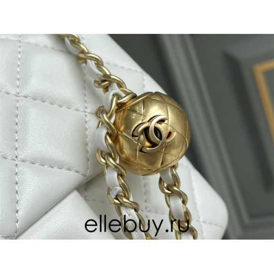 Chanel 22C Classic Flap bag Mini 18 Gold Ball White Gold Hardware Lambskin Hass Factory leather 13x18x7cm