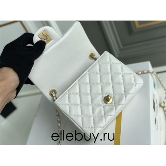 Chanel 22C Classic Flap bag Mini 18 Gold Ball White Gold Hardware Lambskin Hass Factory leather 13x18x7cm