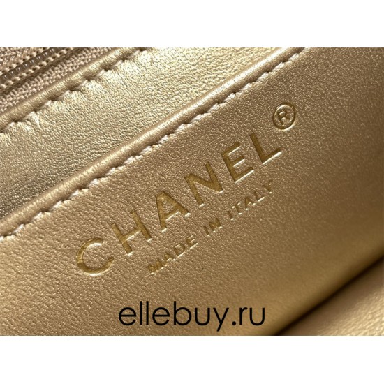 Chanel 22C Classic Flap bag Mini 20 Gold Ball White Gold Hardware Lambskin Hass Factory leather 13x20x7cm