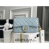 Chanel 22C Classic Flap bag Mini 20 Gold Ball Light Blue Gold Hardware Lambskin Hass Factory leather 13x20x7cm