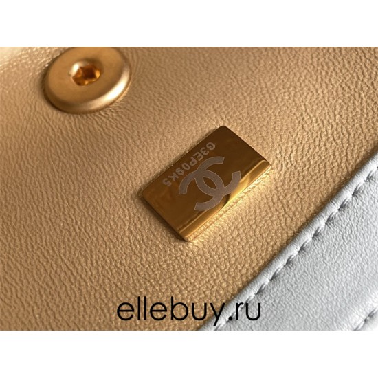 Chanel 22C Classic Flap bag Mini 20 Gold Ball Light Blue Gold Hardware Lambskin Hass Factory leather 13x20x7cm