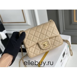 Chanel 22C Classic Flap bag Mini 18 Gold Ball Apricot Gold Hardware Lambskin Hass Factory leather 13x18x7cm