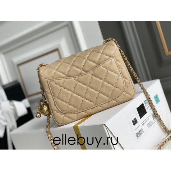 Chanel 22C Classic Flap bag Mini 18 Gold Ball Apricot Gold Hardware Lambskin Hass Factory leather 13x18x7cm