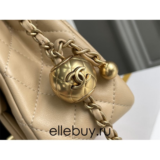 Chanel 22C Classic Flap bag Mini 18 Gold Ball Apricot Gold Hardware Lambskin Hass Factory leather 13x18x7cm