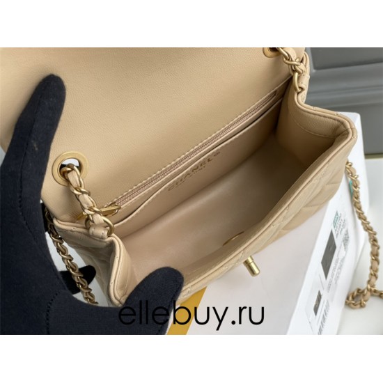 Chanel 22C Classic Flap bag Mini 18 Gold Ball Apricot Gold Hardware Lambskin Hass Factory leather 13x18x7cm