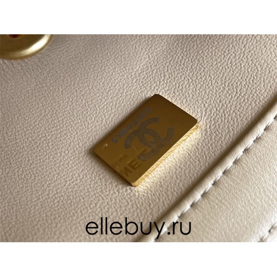 Chanel 22C Classic Flap bag Mini 18 Gold Ball Apricot Gold Hardware Lambskin Hass Factory leather 13x18x7cm