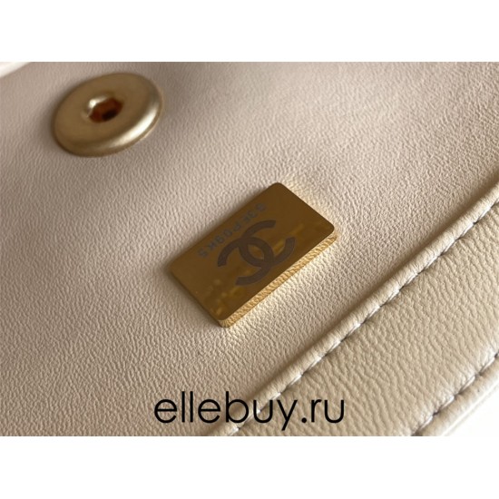 Chanel 22C Classic Flap bag Mini 20 Gold Ball Apricot Gold Hardware Lambskin Hass Factory leather 13x20x7cm