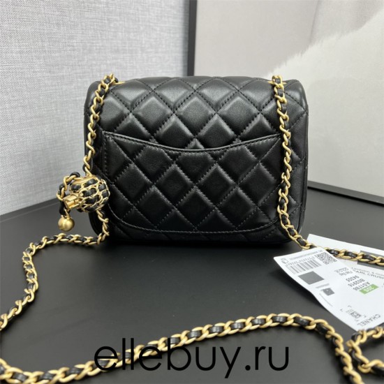 Chanel 22C Classic Flap bag Mini 18 Woven Gold Ball Black Gold Hardware Lambskin Hass Factory leather 13x18x7cm