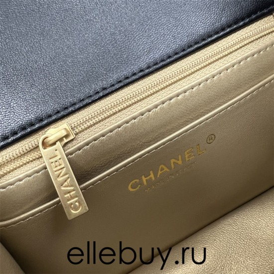 Chanel 22C Classic Flap bag Mini 18 Woven Gold Ball Black Gold Hardware Lambskin Hass Factory leather 13x18x7cm