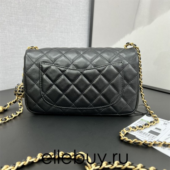 Chanel 22C Classic Flap bag Mini 20 Woven Gold Ball Black Gold Hardware Lambskin Hass Factory leather 13x20x7cm