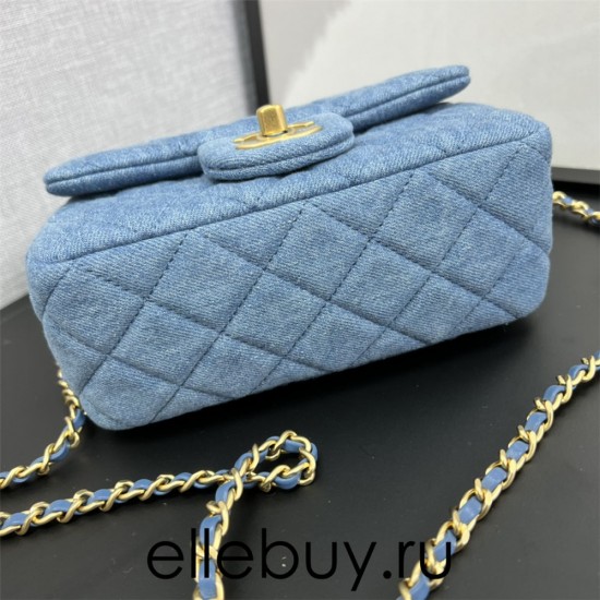 Chanel 22C Classic Flap bag Mini 18 Denim Blue Gold Ball Denim Blue Gold Hardware Lambskin Hass Factory leather 13x18x7cm