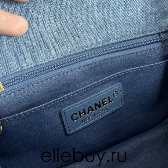 Chanel 22C Classic Flap bag Mini 18 Denim Blue Gold Ball Denim Blue Gold Hardware Lambskin Hass Factory leather 13x18x7cm