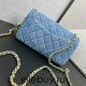 Chanel 22C Classic Flap bag Mini 20 Denim Blue Gold Ball Denim Blue Gold Hardware Lambskin Hass Factory leather 13x20x7cm